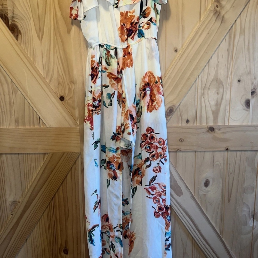 Love Reign Cream and Orange Floral Shorts Jumpsuit Dress Combo